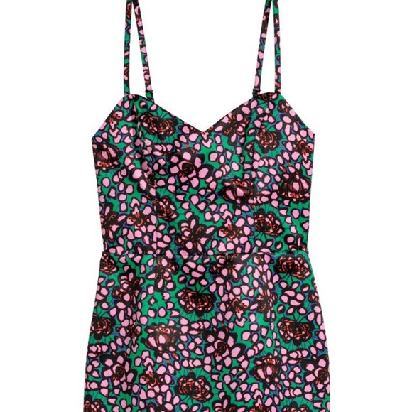 H&M fitted Floral satin mini dress green pink H&M size 8 - Picture 3 of 9